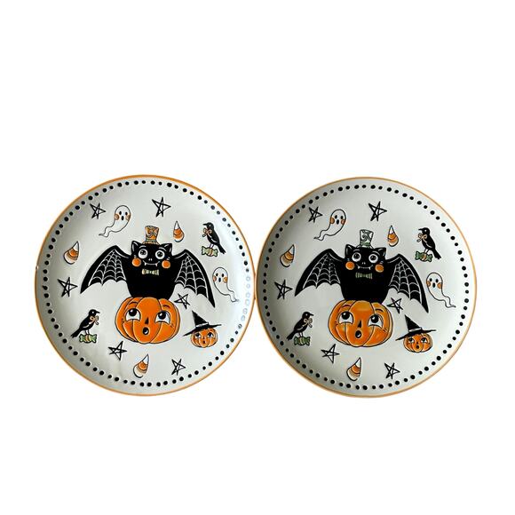 ELI & ANA Halloween Salad Plates 8in Creep Show Bat on Pumpkin Set of 4 New - Picture 4 of 6